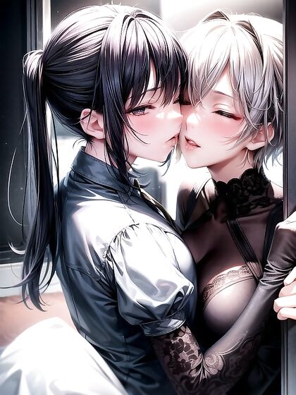 Eyes-Closed Kissing Between Passionate Girl 18+s in hentai AI Porn
