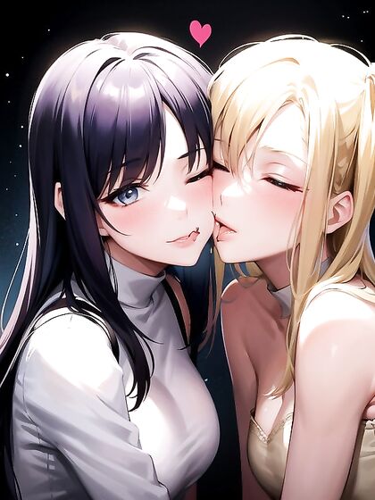 Soft Pastel hentai Lesbians Share Intense Kisses in Sweet Hentai AI Image
