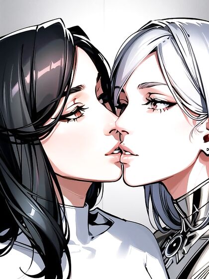 Lesbian Passion - Eyes-Closed Kisses in Intense Hentai AI Image