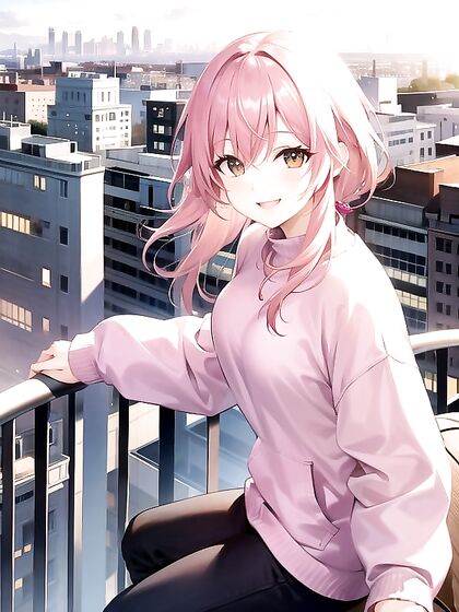 Pink Hentai Fantasy with Cityscape Views and Sultry Pull Overs