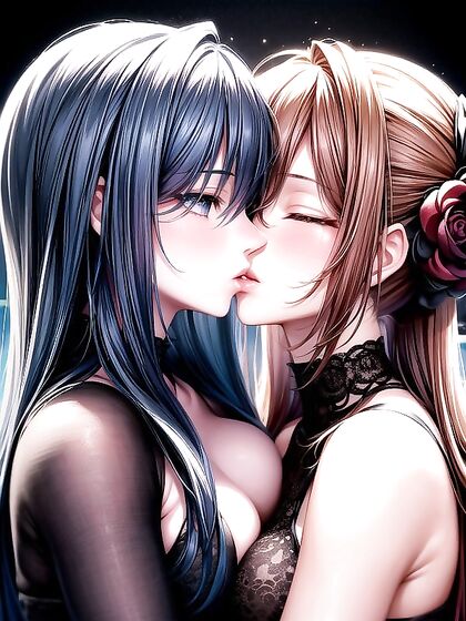 Lesbian Girl 18+s Locked in Passionate Kisses in Steaming Hentai AI Image