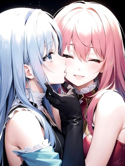 Pastel-Colored Lesbians Share Intimate Kisses in Sweet Hentai AI Image
