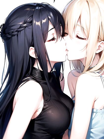 Passionate Lesbian Kissing Image in Seductive Hentai Hentai AI Image
