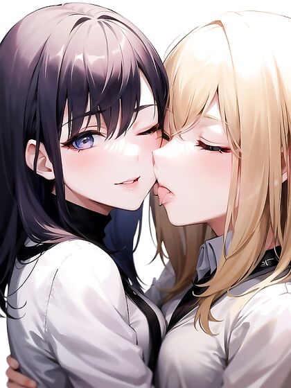 Lesbian Passion - Intense Eyes-Closed Kisses in hentai(ai) Desire