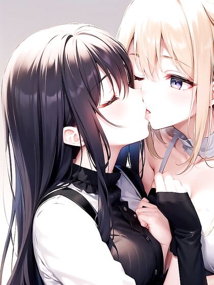 Passionate Kisses with Eyes Closed in Seductive Hentai AI Image