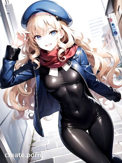 Blonde with Blue Scarf and Glasses in Seductive Hentai AI Image