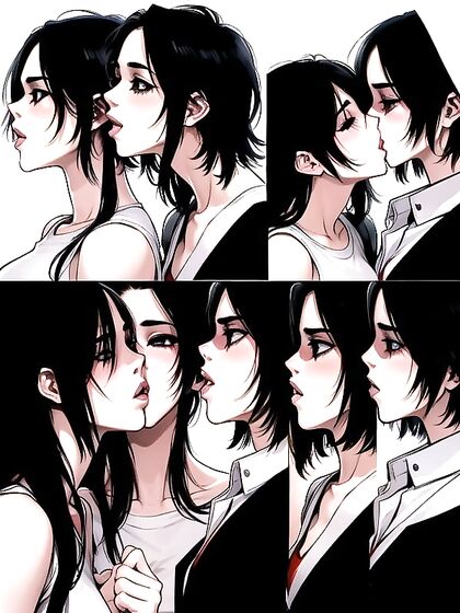 Lesbian Passion Unleashed - Eyes-Closed Kisses in Vibrant Manga hentai