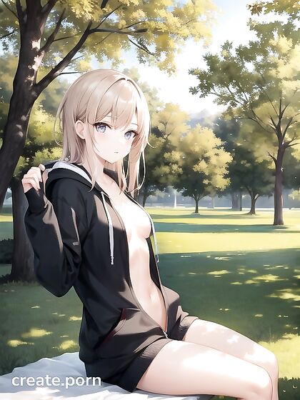 Naked Girl 18+ in Just a Hoodie Exploring Pleasure at the Park in Hentai Hentai AI Image