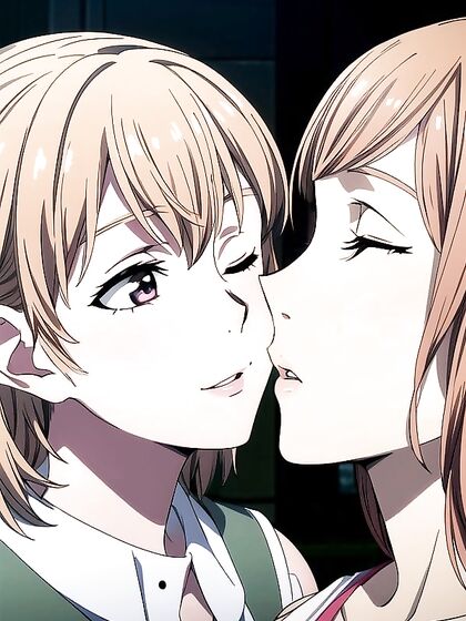 Intimate Kisses Between Girl 18+s with Closed Eyes in Seductive Hentai AI Image