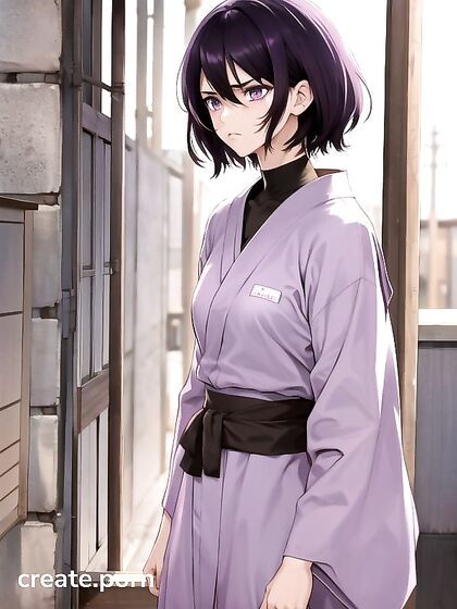 in Black Hair and Purple Outfit Seduces You in Steamy Hentai AI Image