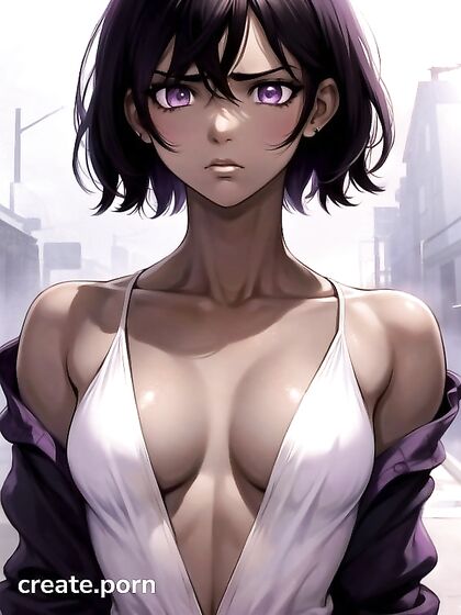 petite Brunette with Dark Brown Skin Seduces in Hentai AI Image