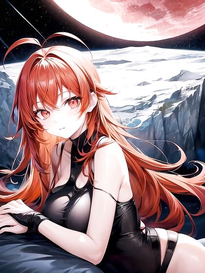 Pale-Skinned Beauty with Glowing Red Eyes in Soft Pastel Hentai Delight