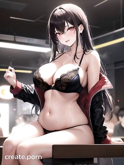 Glowing-Eyed Beauty with Raven Hair Teased in Thongs for Anime Bliss