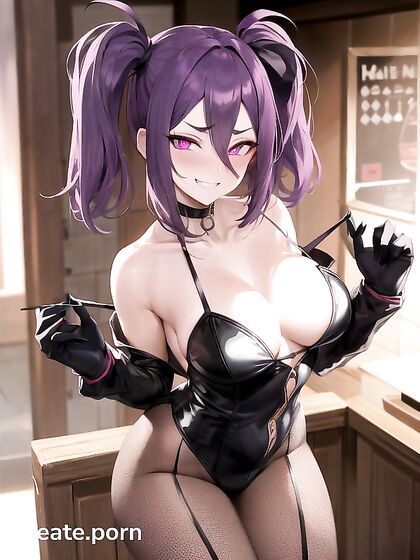 Gothic Vampiress with Medium Breasts Teased in Sexy Thong during Hentai AI Image