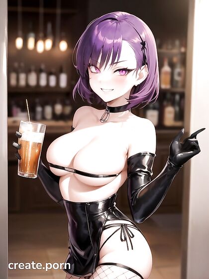 Pale-Skinned Vixen Gets Mischievous in Vibrant Purple Hentai AI Image