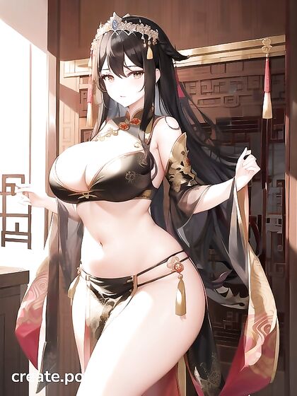 Belly Dancer in Chinese Hanfu Shows Off Her Large Breasts in Seductive Hentai AI Image