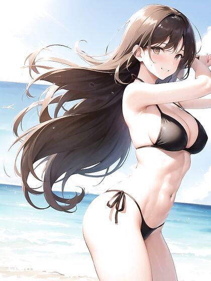 Pale-Skinned Beauty Enjoys Intense Beach Action in Steaming Hentai AI Image