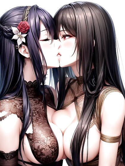Insanely Detailed Hentai AI Porn - Kissing and Shibari Bound Girl 18+s
