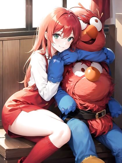 Girl 18+ Hugs Elmo in Steamy Muppet Hentai AI Image