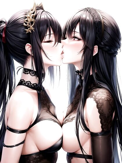 Intense Lesbian Passion - Insanely Detailed Hentai Kissing Image