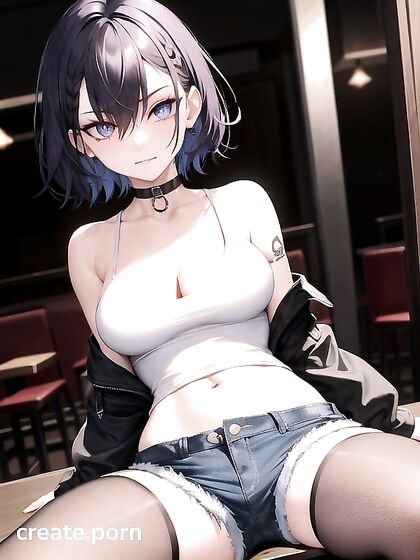 Goth Girl 18+ Vampire with Glowing Eyes Teased in Jean Shorts Hentai AI Image