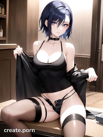 Pale-Skinned Beauty with Glowing Eyes Seduces in Intense Bar Hentai AI Image