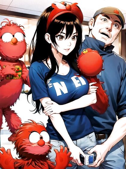 Elmo Gets Intimate with a Girl 18+ in Vibrant Manga-Colored Hentai AI Image
