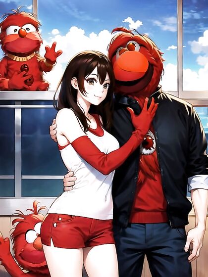 Elmo Gets Intimate with a Girl 18+ in Vibrant Manga-Inspired Muppet Hentai AI Image