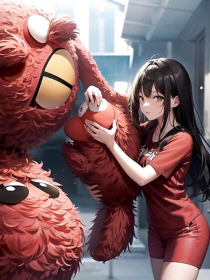 Girl 18+ Hugs Elmo in Sexy Wallpaper for Intense Hentai Pleasure