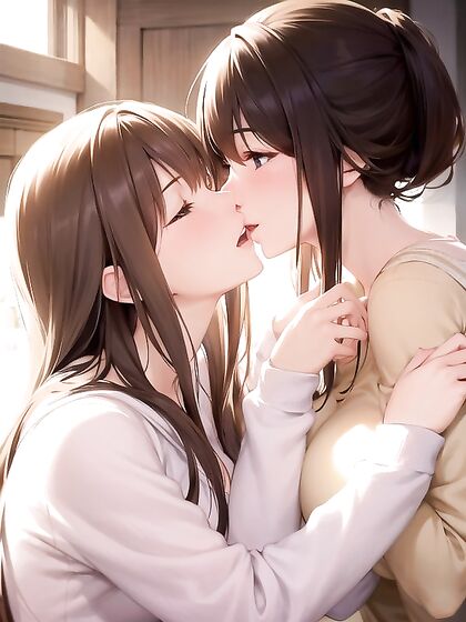 Tender Moments at Home - Lovers Share a Heartwarming Kiss in Hentai Bliss
