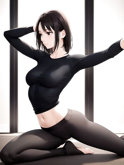 Woman in Tight Top and Leggings Strikes Yoga Poses for Seductive Hentai Pleasure