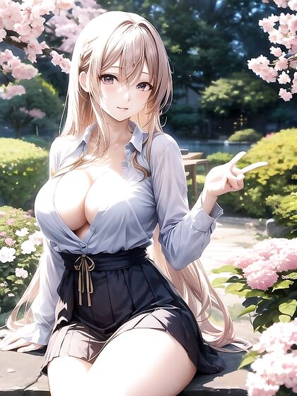 Anime Girl 18+ Poses Respectfully Amidst Flower Garden for Sensual Hentai Pleasure