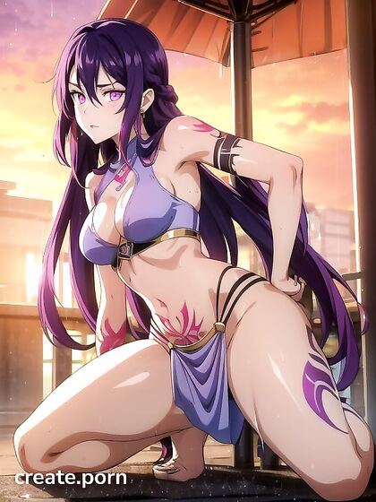 Medium Breasts and Waist Shots in Vibrant Purple Hentai AI Image