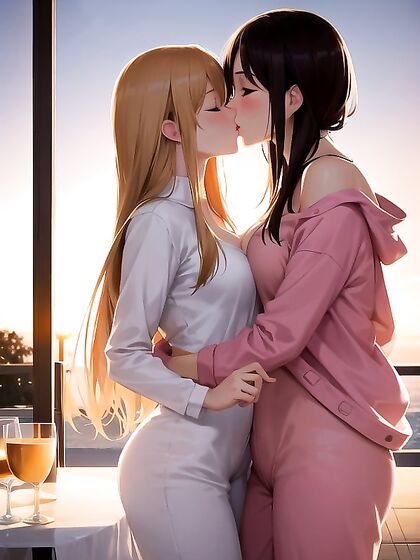 Two Girl 18+s in Cozy Onesies Enjoying Passionate Moments Under the Sunset in hentai Hentai AI Image
