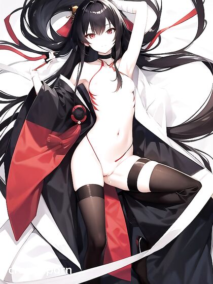 Long-Haired Beauty with Red Eyes Dominates in Seductive Bottom-Up Hentai AI Image