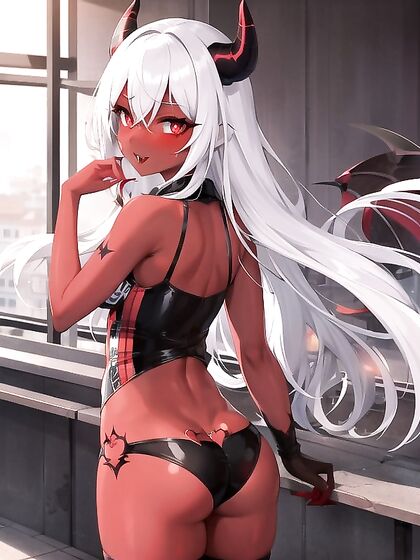 Shiny Dark-Skinned Subbubus Girl 18+ seduces in Steamy Hentai AI Image