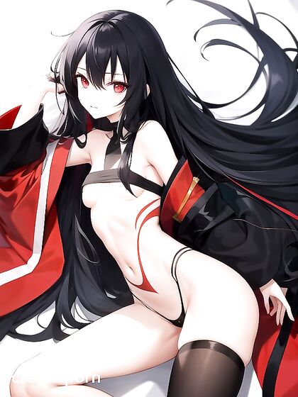 Bottom-Up View of Red-Eyed Beauty Wrapped in Seductive Bandages