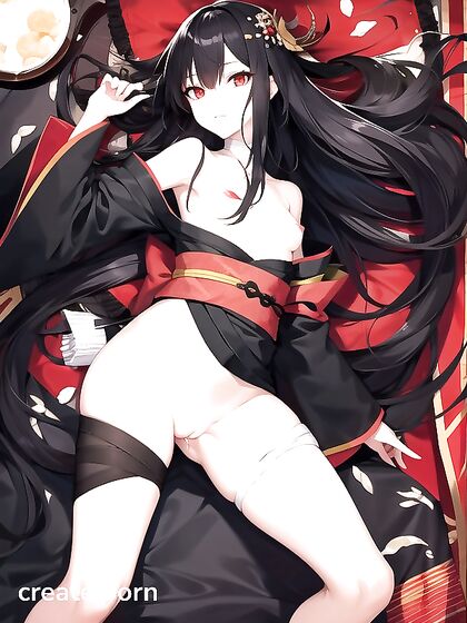 Bottom-Up View of Black-Haired Beauty Wrapped in Bandages for Steamy Hentai AI Image