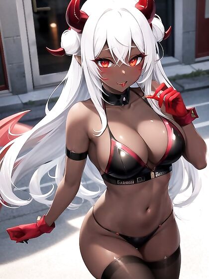 Devil Girl 18+ with Dark Red Shiny Skin Seduces in Steamy Hentai AI Image