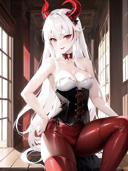 White-Haired Devil-Tailed Submissive Girl 18+ in Seductive Hentai AI Image