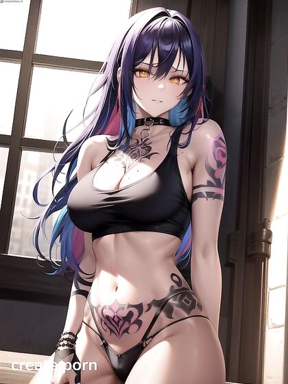 Medium-Busted Beauty Stares at You While Wearing a Choker in Seductive Hentai AI Image