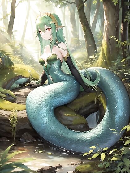 Mermaid with Small Breasts Entwines Snake in Seductive Hentai Pleasure