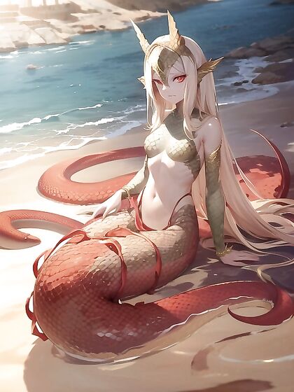 Naga with Reptilian Eyes and Small Breasts in Seductive Hentai AI Image
