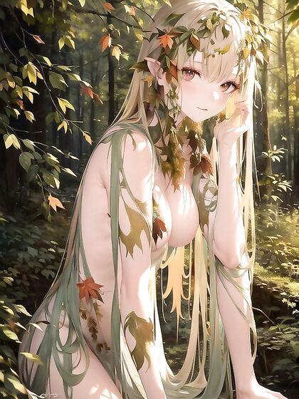 Close-Up Professional Photography - Skin Resembling Bark and Leaves in hentai Art