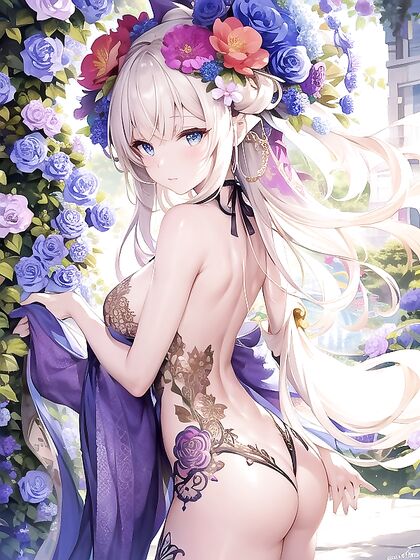 Intricately Tattooed Flowers Enhance Her Alluring Rear in High-Res Hentai Ecstasy
