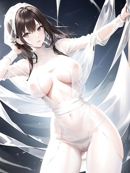 Nipples Visible Under See-Through Saran Wrap in Erotic Hentai AI Image