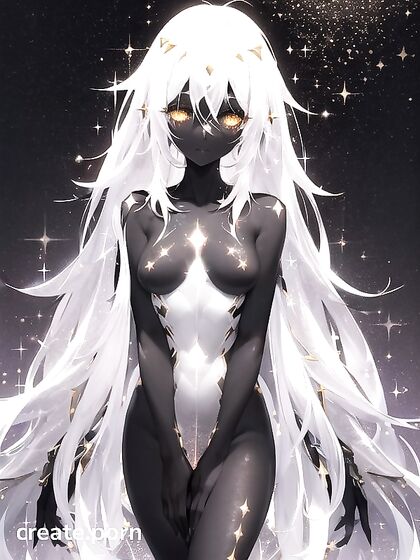 Deep Black Beauty with Glittered and White Hair in Steamy Hentai AI Image