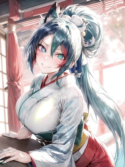 Kiriko from Overwatch Seduces With Her Dark Green Ponytail in Mesmerizing Hentai AI Image