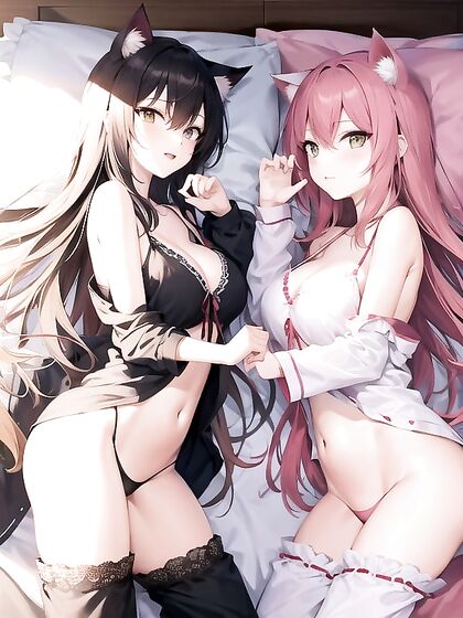 TwoCatGirl 18+sWearingNightwearforProfessionalHentaiPhotographySessions