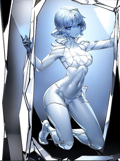 Crystal-Skinned Beauty with Multi-Colored Hair Shimmers in See-Through Body Hentai Bliss